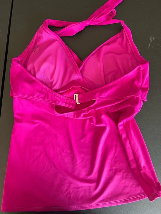 Athleta Womens Faux Wrap Tankini Top Pink Stretch Halter Neck Tie 38D/DDT - Picture 9 of 9